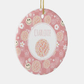 Retro Roze Groovy Geruit Hippie Kinder Meisje Keramisch Ornament (Rechts)