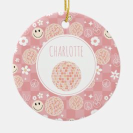 Retro Roze Groovy Geruit Hippie Kinder Meisje Keramisch Ornament