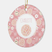 Retro Roze Groovy Geruit Hippie Kinder Meisje Keramisch Ornament (Links)