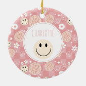 Retro Roze Groovy Geruit Hippie Kinder Meisje Keramisch Ornament (Achterkant)