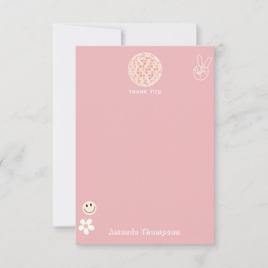 Retro Roze Groovy Geruit Hippie Patroon Bedankkaart (Voorkant)