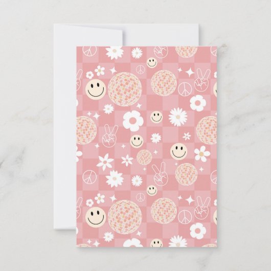 Retro Roze Groovy Geruit Hippie Patroon Bedankkaart (Achterkant)