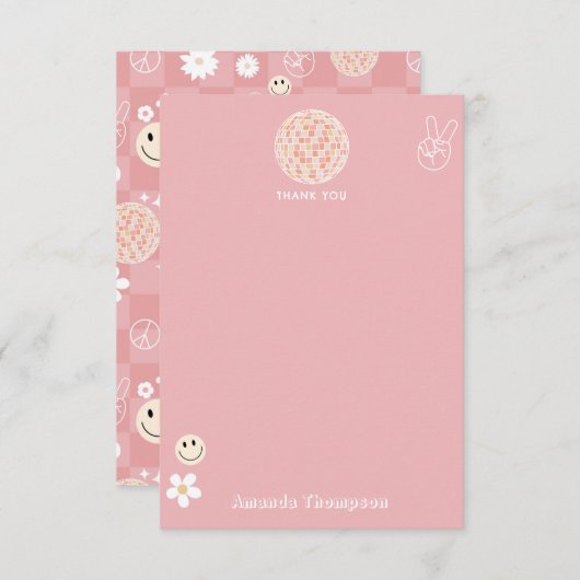 Retro Roze Groovy Geruit Hippie Patroon Bedankkaart (Voorkant / Achterkant)