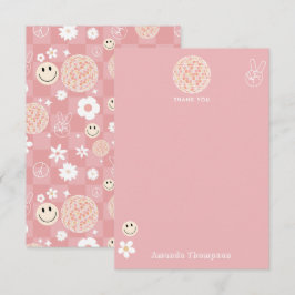 Retro Roze Groovy Geruit Hippie Patroon Bedankkaart