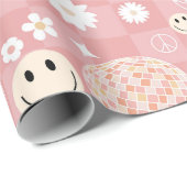 Retro Roze Groovy Geruit Hippie Patroon Cadeaupapier (Rol Hoek)