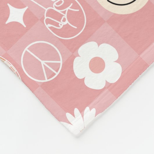 Retro Roze Groovy Geruit Hippie Patroon Fleece Deken (Hoek)