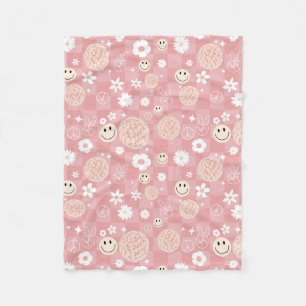 Retro Roze Groovy Geruit Hippie Patroon Fleece Deken