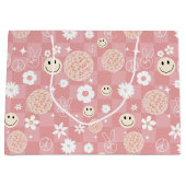 Retro Roze Groovy Geruit Hippie Patroon Groot Cadeauzakje (Voorkant)