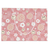 Retro Roze Groovy Geruit Hippie Patroon Groot Cadeauzakje (Achterkant)