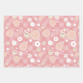 Retro Roze Groovy Geruit Hippie Patroon Inpakpapier Vel (Voorkant)