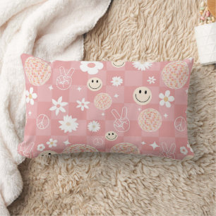 Retro Roze Groovy Geruit Hippie Patroon Kussen