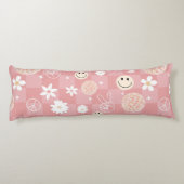 Retro Roze Groovy Geruit Hippie Patroon Lichaamskussen (Achterkant)
