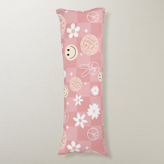 Retro Roze Groovy Geruit Hippie Patroon Lichaamskussen (Voorkant Verticaal)
