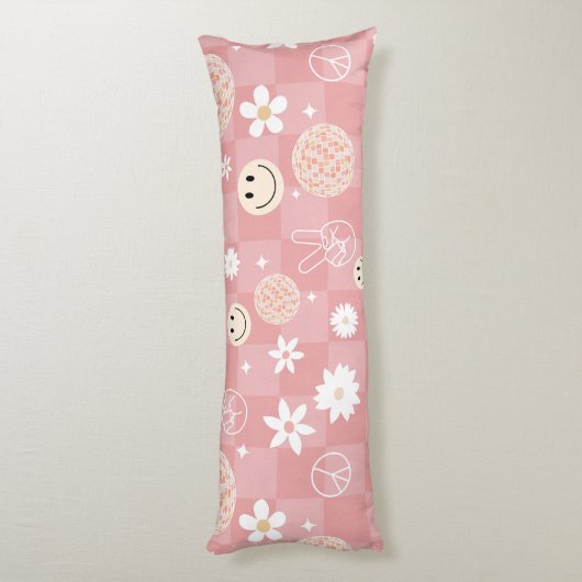 Retro Roze Groovy Geruit Hippie Patroon Lichaamskussen (Achterkant (Verticaal))