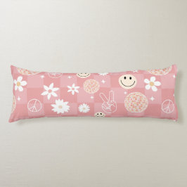 Retro Roze Groovy Geruit Hippie Patroon Lichaamskussen