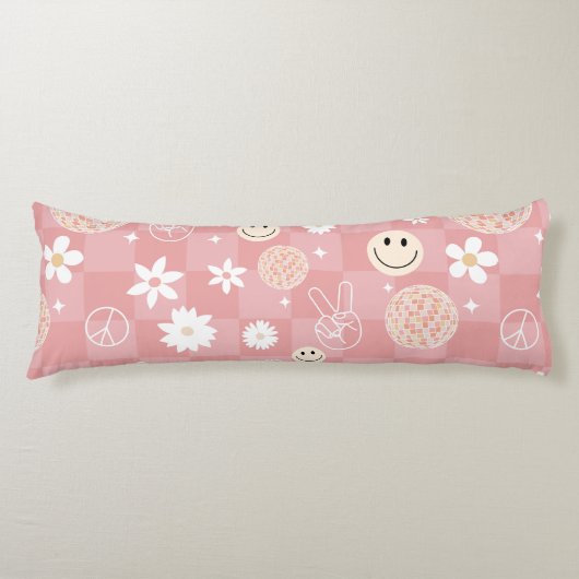 Retro Roze Groovy Geruit Hippie Patroon Lichaamskussen (Voorkant)
