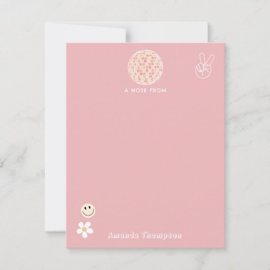 Retro Roze Groovy Geruit Hippie Patroon Notitiekaartje (Voorkant)