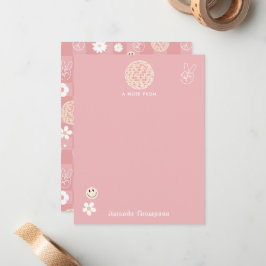 Retro Roze Groovy Geruit Hippie Patroon Notitiekaartje