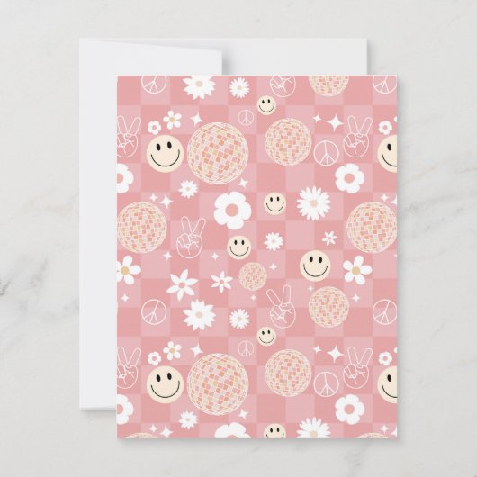 Retro Roze Groovy Geruit Hippie Patroon Notitiekaartje (Achterkant)