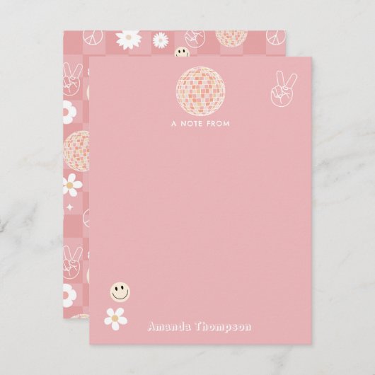 Retro Roze Groovy Geruit Hippie Patroon Notitiekaartje (Voorkant / Achterkant)