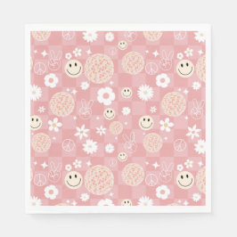 Retro Roze Groovy Geruit Hippie Patroon Servet