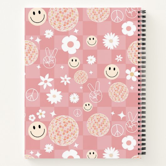Retro Roze Groovy Geruite Hippie School Notitieboek (Achterkant)