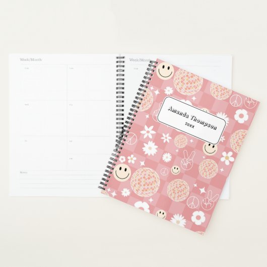 Retro Roze Groovy Geruite Hippie School Planner (Display)