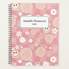 Retro Roze Groovy Geruite Hippie School Planner