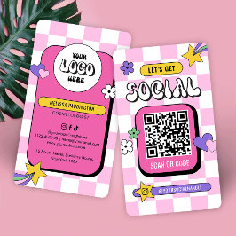 Retro Roze Groovy Logo Social Media QR Code Visitekaartje