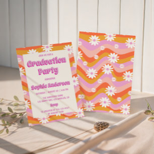 Retro Roze Groovy Madeliefjes Bloemen Verjaardagsf Kaart