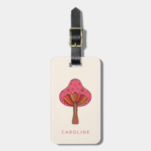 Retro Roze Groovy Paddenstoel Persoonlijke Naam Bagagelabel