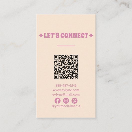 Retro Roze Groovy Paddenstoelen Girly Boho QR Code Visitekaartje (Achterkant)