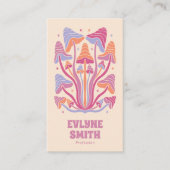 Retro Roze Groovy Paddenstoelen Girly Boho QR Code Visitekaartje (Voorkant)