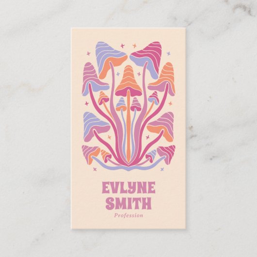 Retro Roze Groovy Paddenstoelen Girly Boho QR Code Visitekaartje (Voorkant)