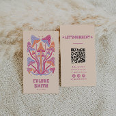 Retro Roze Groovy Paddenstoelen Girly Boho QR Code Visitekaartje
