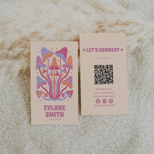 Retro Roze Groovy Paddenstoelen Girly Boho QR Code Visitekaartje
