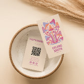 Retro Roze Groovy Paddenstoelen Girly Boho QR Code Visitekaartje