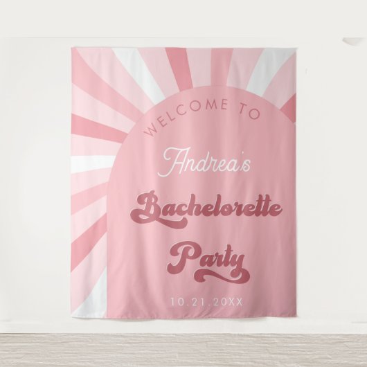 Retro Roze Groovy vrijgezellenfeest achtergrond Wandkleed (Voorkant)