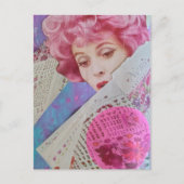 Retro Roze Haar Dames Mixed Media Collage Briefkaart (Voorkant)
