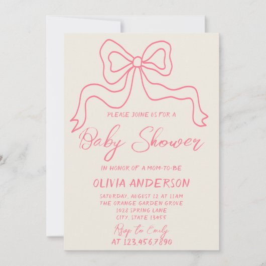 Retro Roze Hand Geschreven Getrokken Boog Baby Mei Kaart (Voorkant)