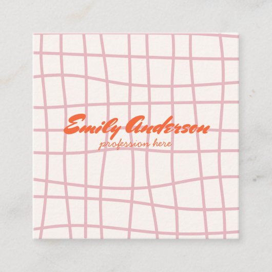 Retro Roze Hand Geschreven Getrokken Groovy Girly Vierkante Visitekaartje (Voorkant)