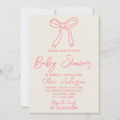 Retro roze hand geschreven hart boog baby meisje d kaart (Voorkant)