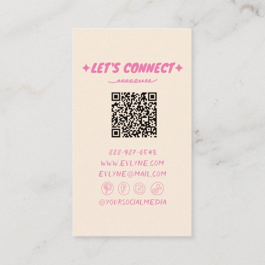 Retro Roze Hand getekend Geschreven QR Code Floral Visitekaartje (Achterkant)