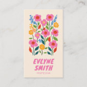 Retro Roze Hand getekend Geschreven QR Code Floral Visitekaartje (Voorkant)