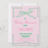 Retro Roze Hand getrokken Bow Baby shower Invitati Kaart (Voorkant)