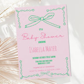 Retro Roze Hand getrokken Bow Baby shower Invitati Kaart