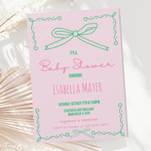 Retro Roze Hand getrokken Bow Baby shower Invitati