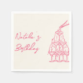 Retro Roze Hand getrokken Champagne Tower Fun Verj Servet (Voorkant)