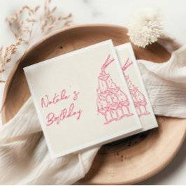 Retro Roze Hand getrokken Champagne Tower Fun Verj Servet