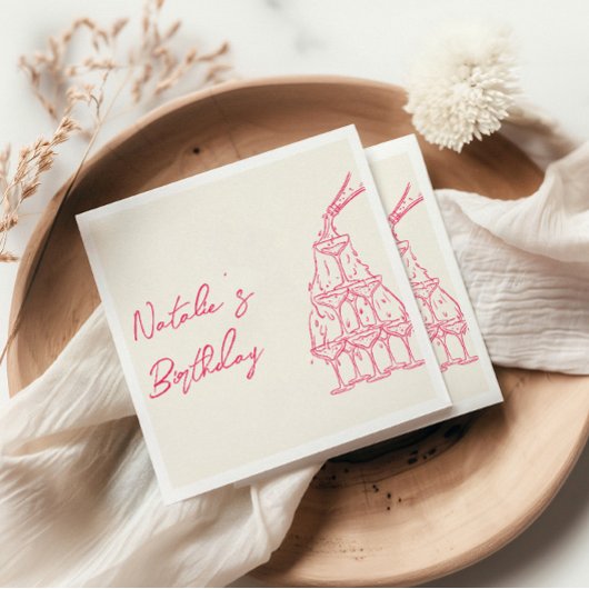 Retro Roze Hand getrokken Champagne Tower Fun Verj Servet